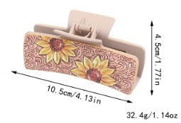 Wholesale Western Denim Wind Sunflower Cactus Leather Women' s Hairpi Grab Clip